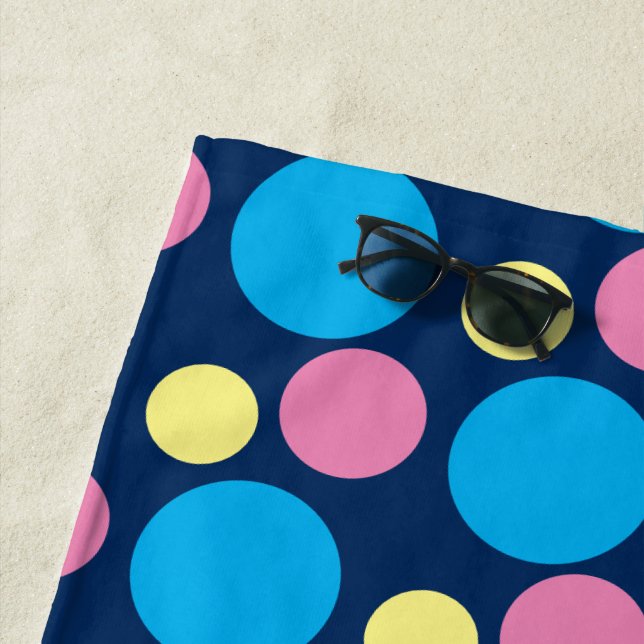 Colourful Pink Aqua and Yellow Circle Pattern  Beach Towel (In Situ)