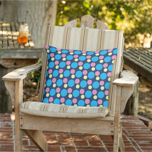 Colourful Pink Aqua and Yellow Circle Pattern  Cushion (Chair)
