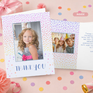 Colourful Pink Birthday Kids Girl 2 Photo Thank yo Card