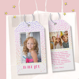Colourful Pink Birthday Kids Girl 2 Photo Thank yo Gift Tags