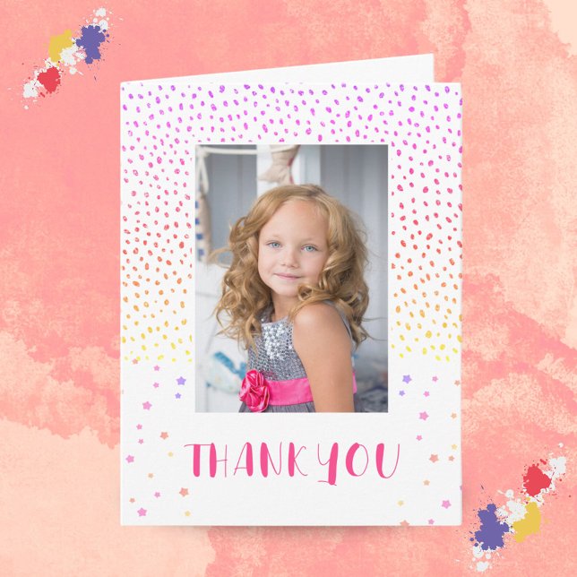 Colourful Pink Birthday Kids Girl Photo Thank you Card (Creator Uploaded)