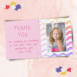 Colourful Pink Birthday Thank you Kids Girl Photo<br><div class="desc">Colourful Pink Birthday Thank you Kids Girl Photo Magnet Card. Cute pink birthday thank you card for your friends and family. Upload your photo and personalise the postcard with your name and text. The postcard has colourful stars and waves. Great as thank you card for girls.</div>