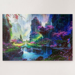 Colourful Pink Blossoms Asian Landscape Jigsaw Puzzle