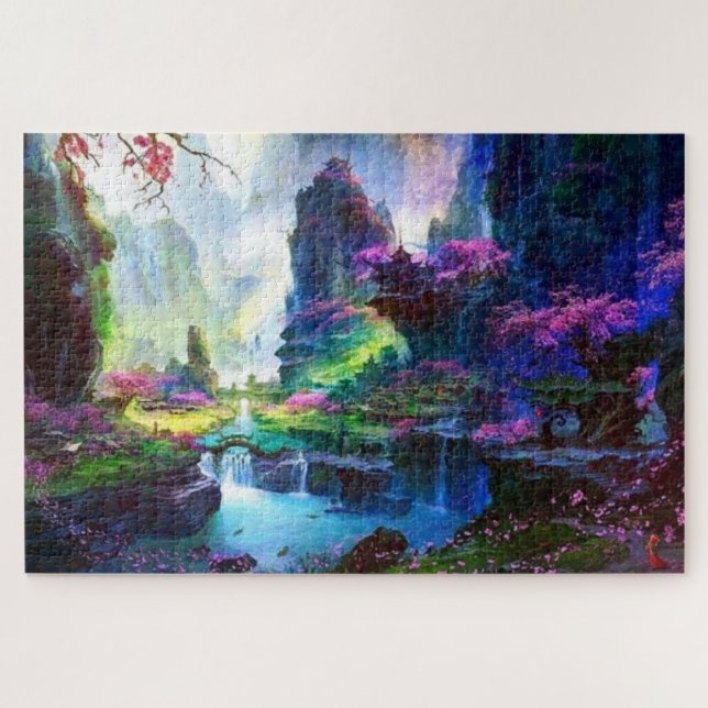 Colourful Pink Blossoms Asian Landscape Jigsaw Puzzle (Horizontal)