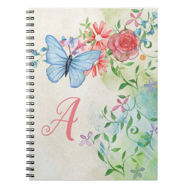 Colourful Pink Blue Butterfly Floral Design  Notebook (Front)