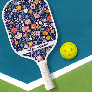 Colourful Pink Blue Garden Flowers Custom Text Nam Pickleball Paddle