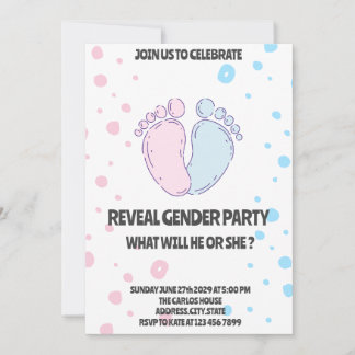 Colourful Pink & Blue Gender Reveal Invitation