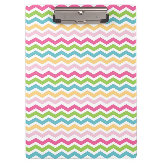 Colourful Pink Blue Green Yellow Chevron Stripes Clipboard (Front)