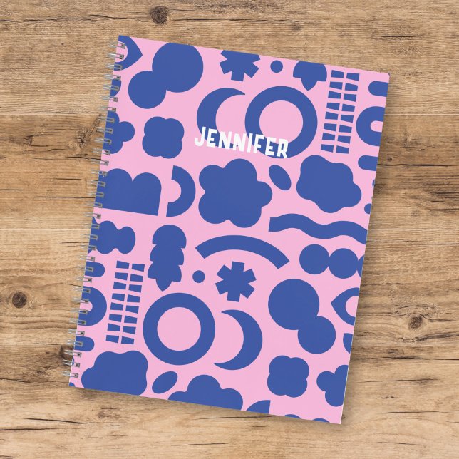 Colourful Pink Blue Organic Shapes Pattern w/ Name Notebook (Creator Uploaded)