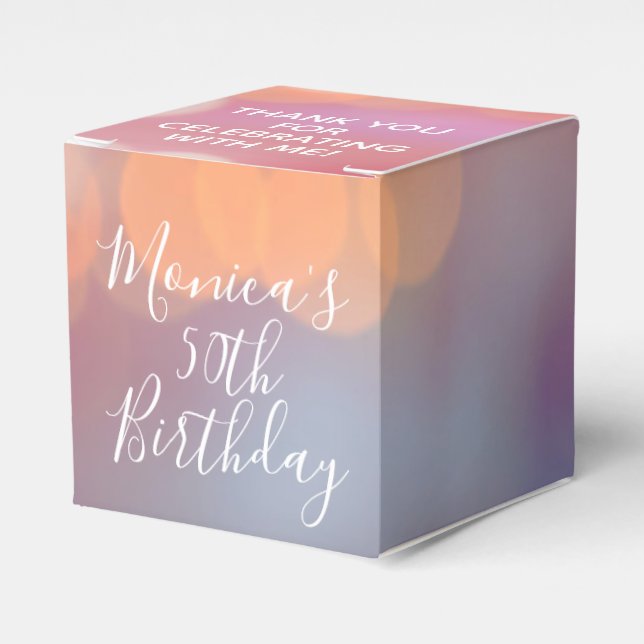 Colourful Pink Bokeh Lights Thank You 2" Party Favour Box (Front Side)