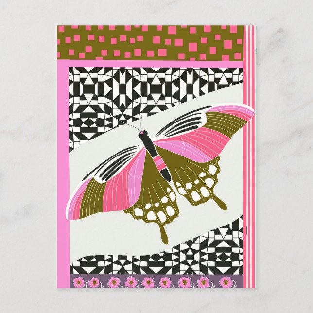 Colourful Pink Butterfly Patterned Nature Lovers Postcard (Front)