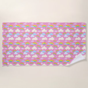 Colourful Pink Clouds and Rainbows Beach Towel