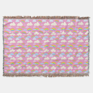 Colourful Pink Clouds and Rainbows Throw Blanket