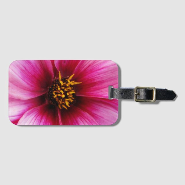 Colourful Pink Dahlia Flower Detail Luggage Tag (Front Horizontal)