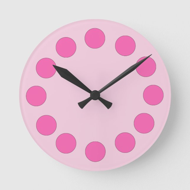 Colourful Pink Dots on Custom Colour Round Clock (Front)