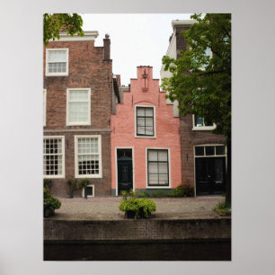 Colourful Pink Dutch Canal House Leiden Netherland Poster