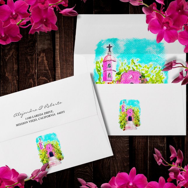 Colourful Pink Elegant Mexican Wedding Invitation Envelope (Creator Uploaded)