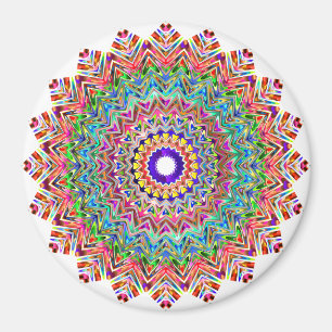 Colourful Pink Feather Mandala Boho Circle Magnet
