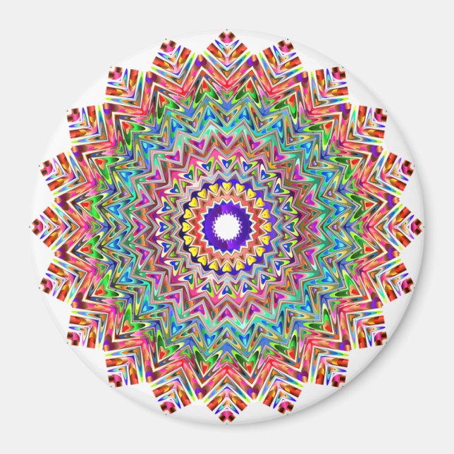 Colourful Pink Feather Mandala Boho Circle Magnet (Front)