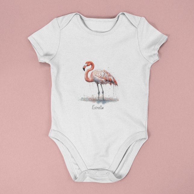 Colourful Pink Flamingo, customisable  Baby Bodysuit (Creator Uploaded)