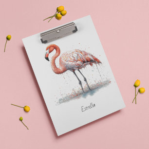 Colourful Pink Flamingo, customisable Clipboard