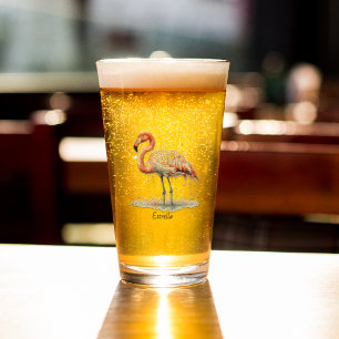 Colourful Pink Flamingo, customisable Glass