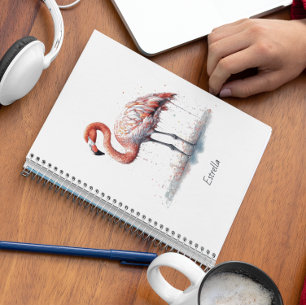 Colourful Pink Flamingo, customisable Notebook