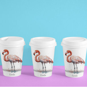 Colourful Pink Flamingo, customisable Paper Cups