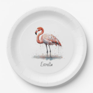 Colourful Pink Flamingo, customisable Paper Plate