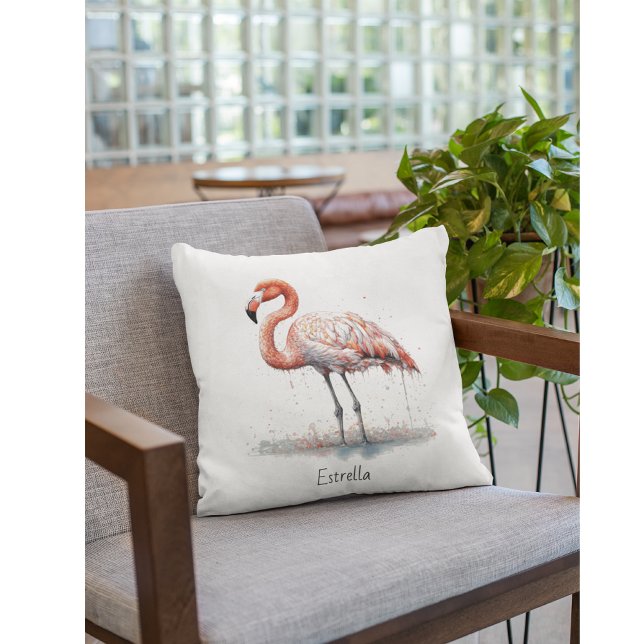 Colourful Pink Flamingo in Pointillism Style Cushion (Creator Uploaded)