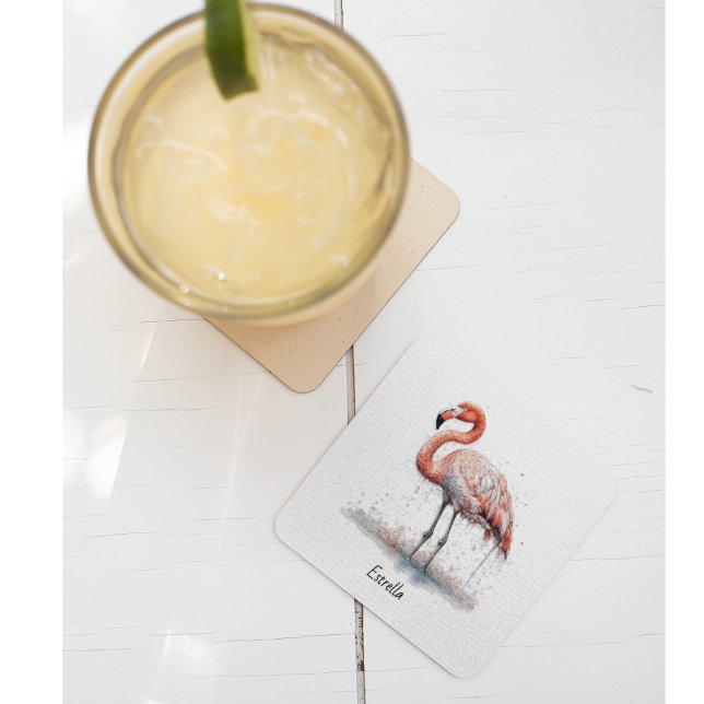 Colourful Pink Flamingo in Pointillism Style Glass Coaster (Creator Uploaded)