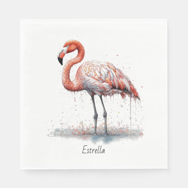 Colourful Pink Flamingo in Pointillism Style Napkin (Front)