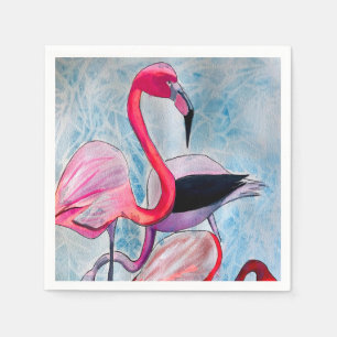 Colourful pink flamingo watercolor art napkin