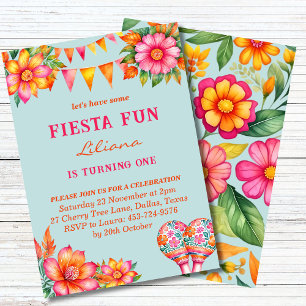 Colourful Pink Floral Mexican Fiesta 1st Birthday Invitation