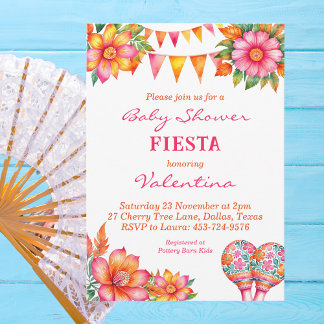 Colourful Pink Floral Mexican Fiesta Baby Shower Invitation