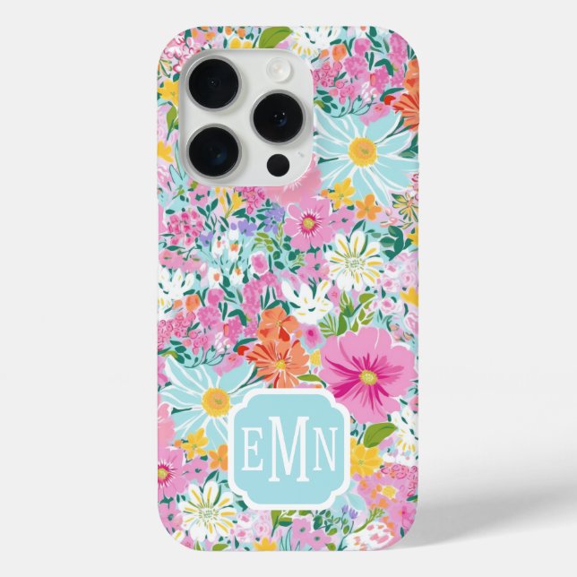 Colourful Pink Garden Monogrammed Case-Mate iPhone Case (Back)