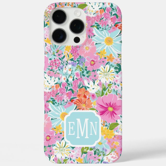 Colourful Pink Garden Monogrammed Case-Mate iPhone Case (Back)