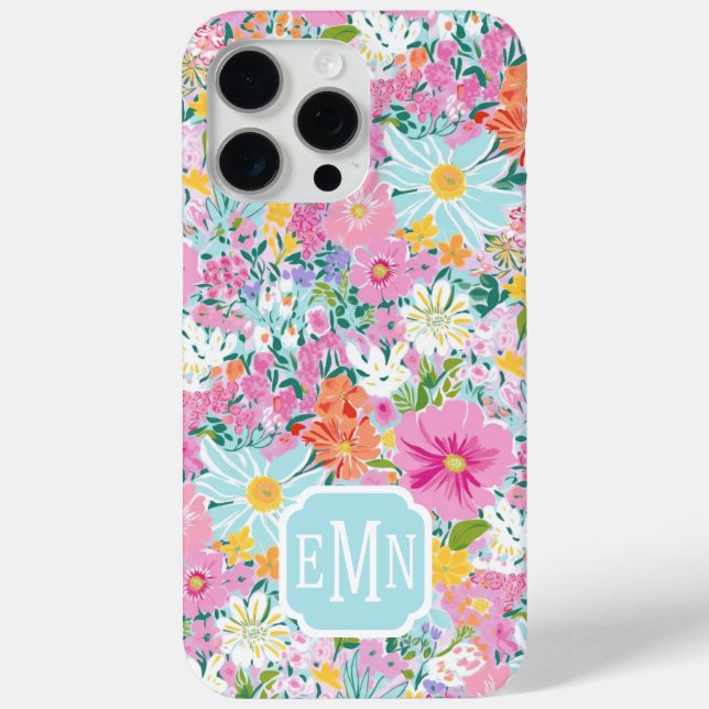 Colourful Pink Garden Monogrammed Case-Mate iPhone Case (Back)