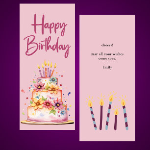 Colourful Pink Girly Happy Birthday Flat Card
