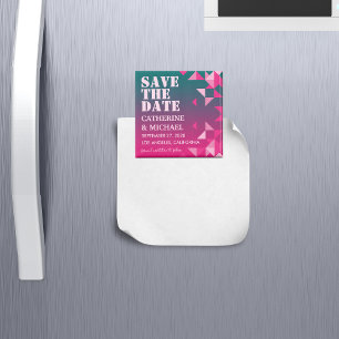 Colourful Pink & Green Geometric Save The Date Magnet