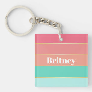 Colourful Pink Green Personalised Colour Stripes Key Ring