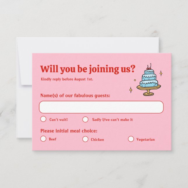 Colourful Pink Hand Drawn Funky Written Wedding  RSVP Card (Front)