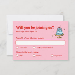 Colourful Pink Hand Drawn Funky Written Wedding RSVP Card