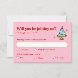 Colourful Pink Hand Drawn Funky Written Wedding  RSVP Card