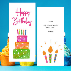 Colourful Pink Happy Birthday Candles Flat Card
