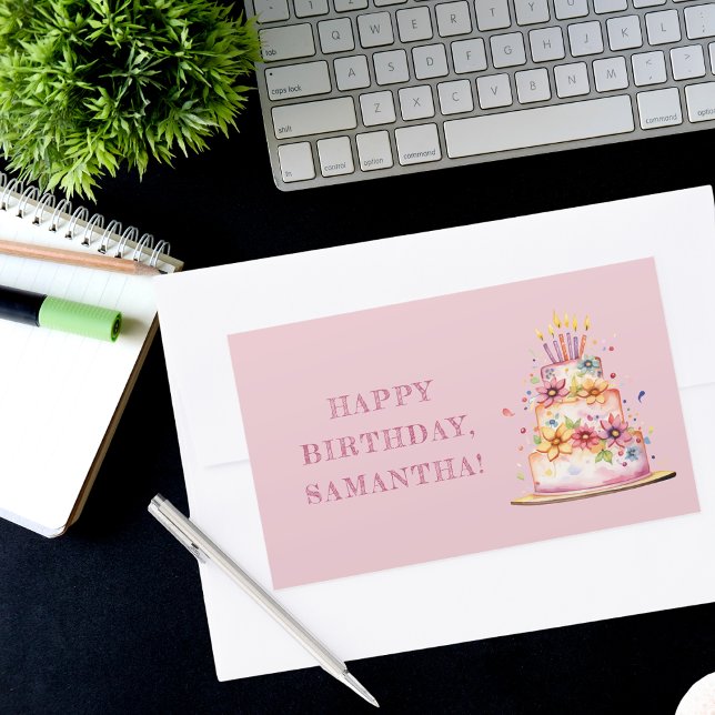 Colourful Pink Happy Birthday  Rectangular Sticker (Creator Uploaded)