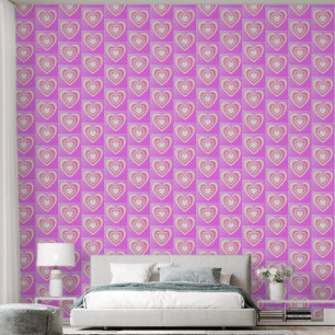 Colourful Pink Hearts Elegant Staggered Pattern Wallpaper