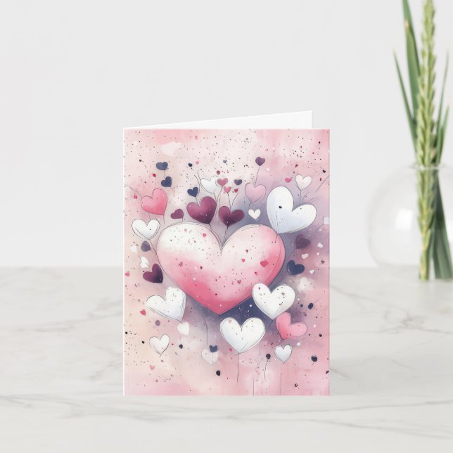 Colourful pink Hearts Valentine's Greeting Card (Front)