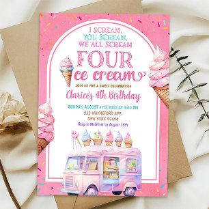 Colourful Pink Ice Scream For Ice Cream Fourth Invitation