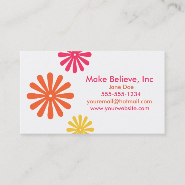 Colourful Pink Orange and Yellow Flowers Business Card (Front)
